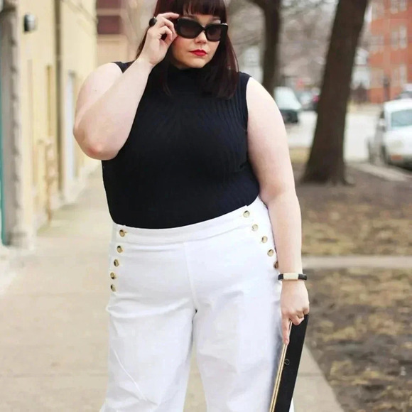 NWT Lane Bryant Flare Wide Leg Sailor Pants High Waist White Size 20 - Picture 2 of 12